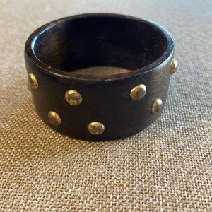 Gold Tone Studded Dark Wood Bangle